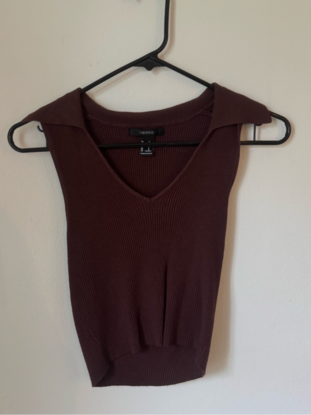 Forever 21 Ribbed V-Neck Tank Top in Dark Brown